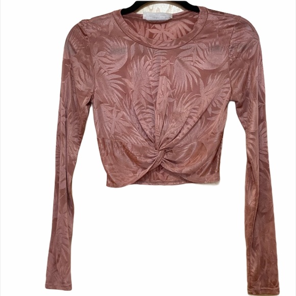 Audrey 3+1 Long Sleeve Twist Front Orange Crop Top - Picture 1 of 13